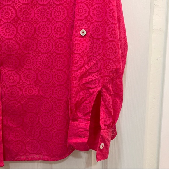 Foxcroft Collared Front Button Adjustable Sleeve Fuchsia Shirt, 14W - Picture 3 of 14